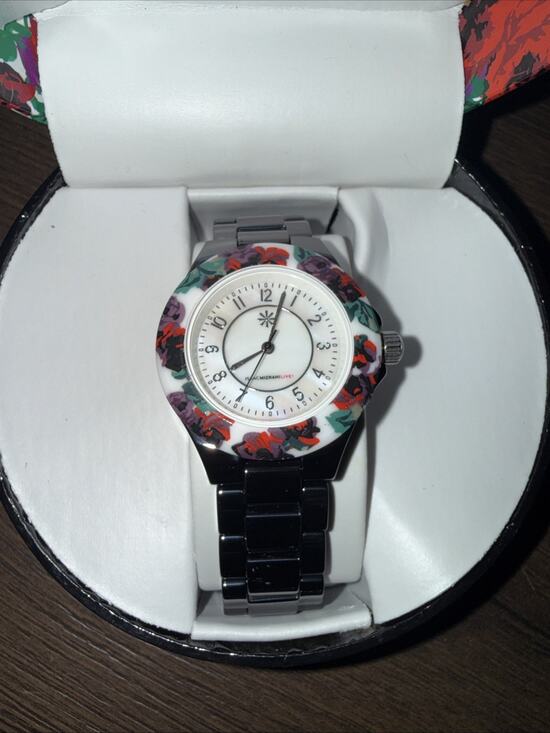 Isaac Mizrahi Accessories - Isaac Mizrahi Quartz Watch Women 30m Black Ceramic Flower Bezel Need New Battery
